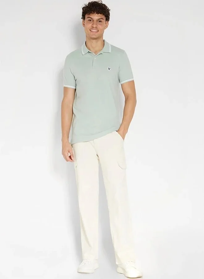 American Eagle Collar Line Logo Detail Short Sleeve Polo Shirt