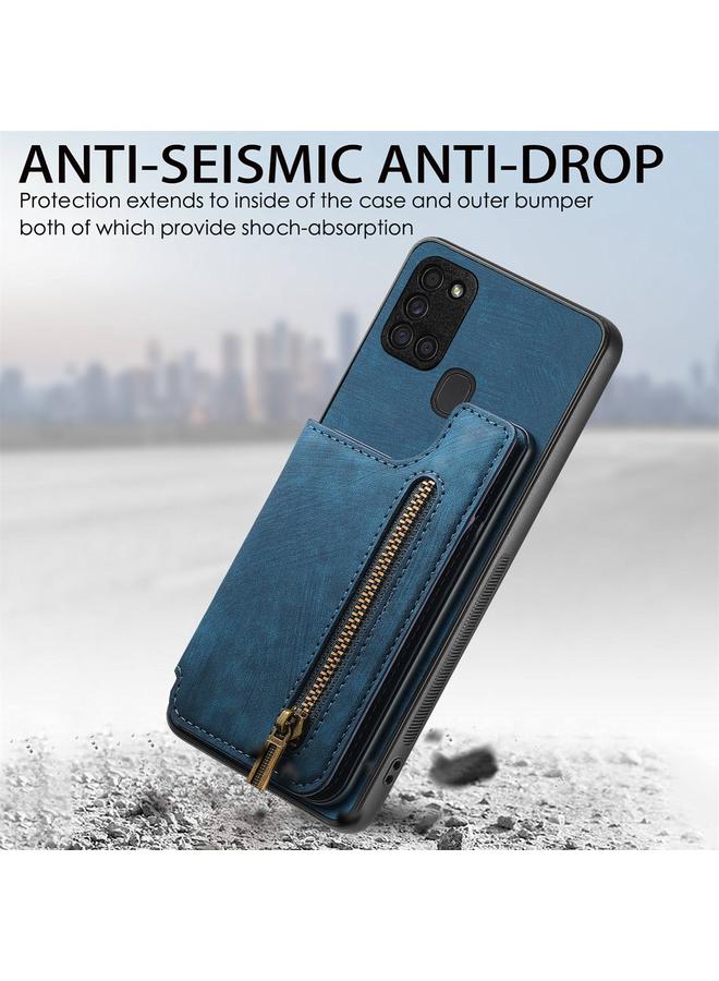 S-TOP Case For Samsung Galaxy M32 4G Retro Leather Zipper Wallet Back Phone Case - Image 4