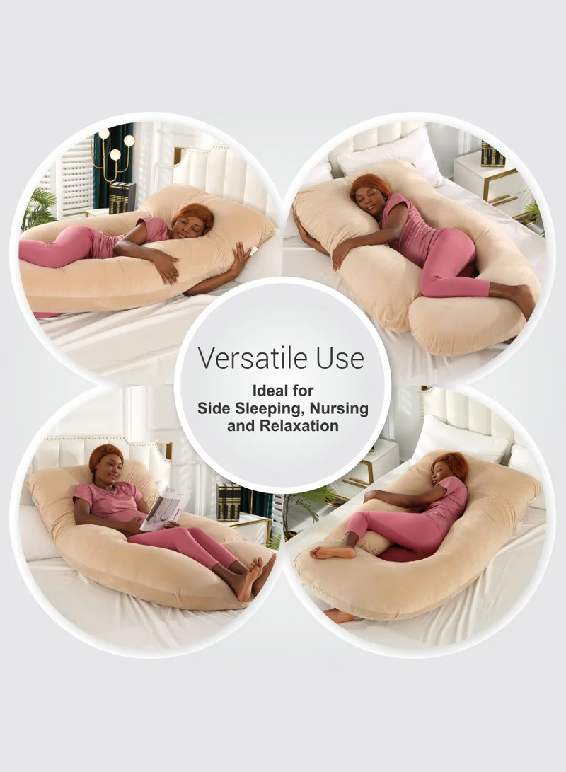 Donetella Pregnancy Pillow G-Shape Long Maternity Pillow, 180 Cm Full Body Support, Removable and Washable Velvet Cover-Complete Support for Back, Hips, Legs, Belly,Beige