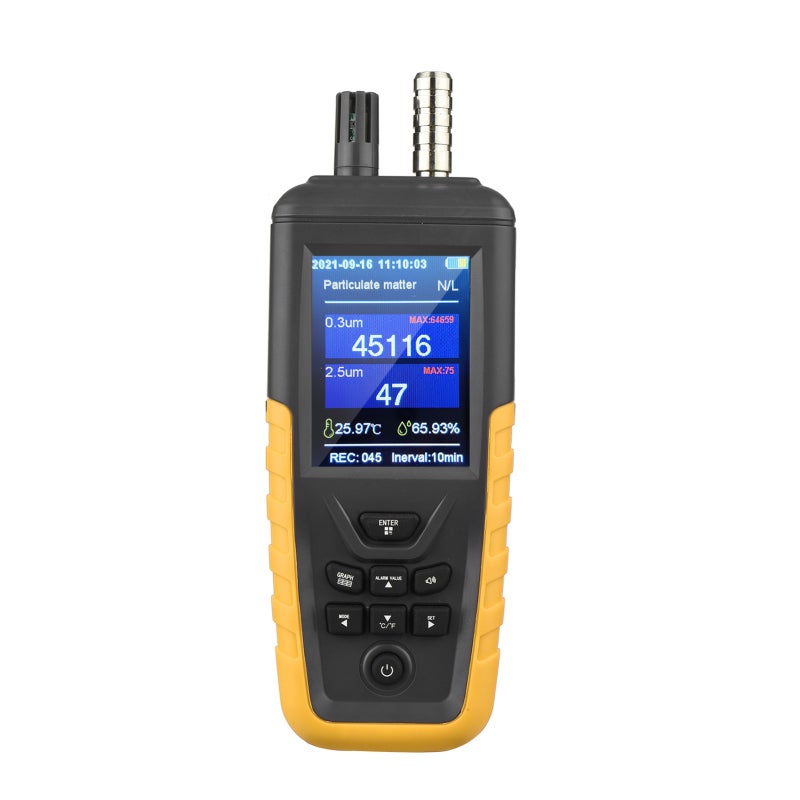 Particle Counter 3-Channel 0.3um/ 2.5um/ 10um PM2.5 PM10 Detector with 3.2-inch Backlight TFT Color Screen Rechargeable Air Quality Tester Temperature Humidity Monitor for Home Office Industrial - Image 1