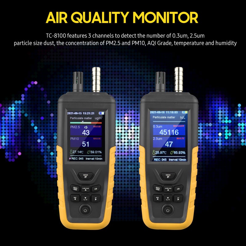 Particle Counter 3-Channel 0.3um/ 2.5um/ 10um PM2.5 PM10 Detector with 3.2-inch Backlight TFT Color Screen Rechargeable Air Quality Tester Temperature Humidity Monitor for Home Office Industrial - Image 4
