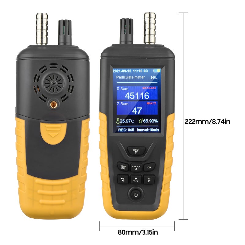 Particle Counter 3-Channel 0.3um/ 2.5um/ 10um PM2.5 PM10 Detector with 3.2-inch Backlight TFT Color Screen Rechargeable Air Quality Tester Temperature Humidity Monitor for Home Office Industrial - Image 2