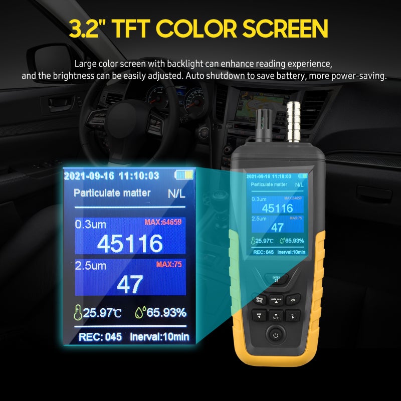 Particle Counter 3-Channel 0.3um/ 2.5um/ 10um PM2.5 PM10 Detector with 3.2-inch Backlight TFT Color Screen Rechargeable Air Quality Tester Temperature Humidity Monitor for Home Office Industrial - Image 5