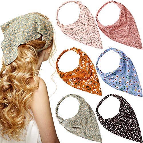Syhood 6 Pcs Floral Hair Bandanas for Women Girl Boho Hair Scarf Headband with Clip Chiffon Cottagecore Head KerchiefClassic Floral Patterns - Image 1