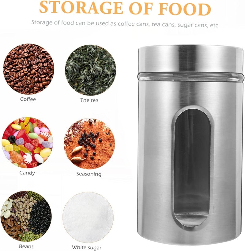 Mevanta Modern 900ML Steel Cover Window Clear Glass Jars Set Stainless Steel Containers with Lids for Storage Coffee,Tea,Candy,Flour,Spices,Home & Kitchen Decoration (VM-10, SET OF 6) - Image 5