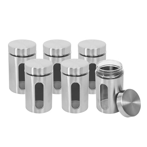 Mevanta Modern 900ML Steel Cover Window Clear Glass Jars Set Stainless Steel Containers with Lids for Storage Coffee,Tea,Candy,Flour,Spices,Home & Kitchen Decoration (VM-10, SET OF 6) - Image 1