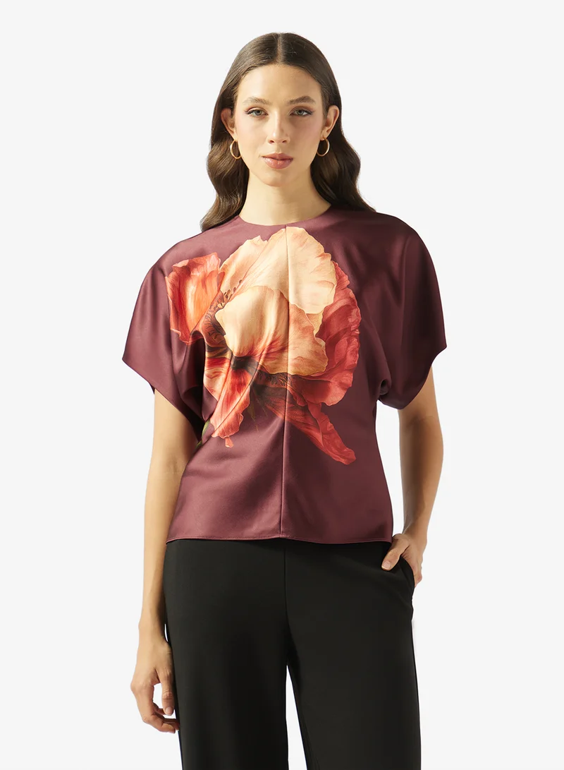 Ted Baker Printed Slouch Waist Short Sleeve Top