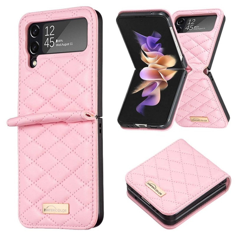 Cover Protective , for Samsung Galaxy Z Flip 6 , Pink PU with Easy Storage - Image 1