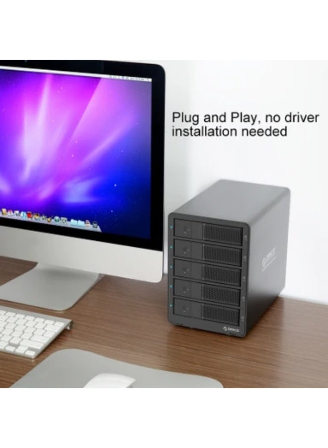 ORICO 9558RU3 5-bay USB 3.0 Type-B Aluminum 3.5 inch SATA HDD Enclosure Storage Hard Disk Box, Support RAID 0 / 5 Mode - Image 4