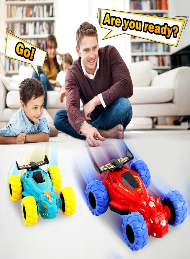 ZYSUN Toddler Monster Truck Toys,Dinosaur Toys for Ages 3-4 Friction Spin Stunt Race Cars,2 PCS Push and Go Baby Toy Cars,Off Road 360 Rotating Trucks,Christmas Birthday Gifts for Kids 3 Year Old Boys Girls - Image 4