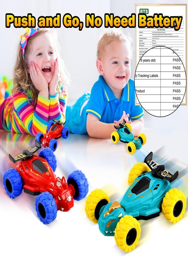 ZYSUN Toddler Monster Truck Toys,Dinosaur Toys for Ages 3-4 Friction Spin Stunt Race Cars,2 PCS Push and Go Baby Toy Cars,Off Road 360 Rotating Trucks,Christmas Birthday Gifts for Kids 3 Year Old Boys Girls - Image 3