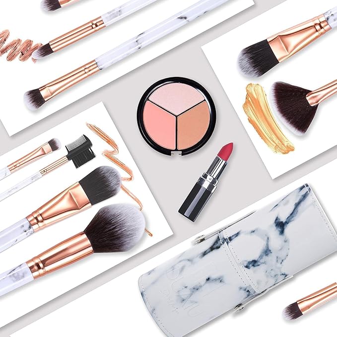 DUAIU Makeup Brushes DUAIU Makeup Brush Set Professional 15Piece Marble Make Up Brushes for Foundation Brush Powder Concealers and Eyeshadow Brush with Exquisite Marble Bucket Gift Box White - Image 5