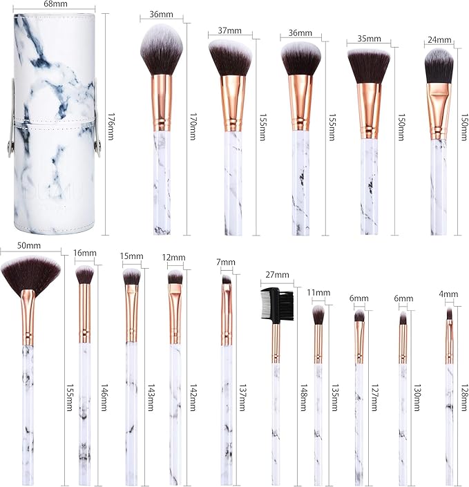 DUAIU Makeup Brushes DUAIU Makeup Brush Set Professional 15Piece Marble Make Up Brushes for Foundation Brush Powder Concealers and Eyeshadow Brush with Exquisite Marble Bucket Gift Box White - Image 2