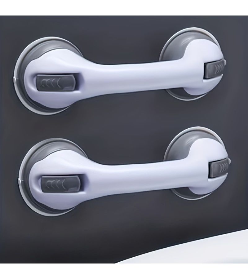 Heavy Duty Non Porous Bathroom Armrest with Suction Cup Base Grey 2pcs Anti Slip Shower Safety Pole No Need Drilling Installation Easy Clean Suitable for Toilets and Shower Rooms - Image 1