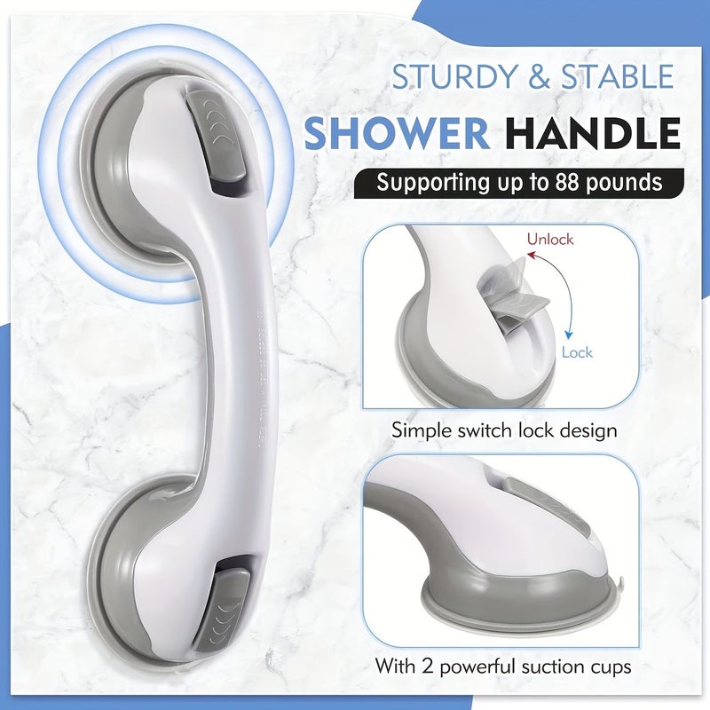 Heavy Duty Non Porous Bathroom Armrest with Suction Cup Base Grey 2pcs Anti Slip Shower Safety Pole No Need Drilling Installation Easy Clean Suitable for Toilets and Shower Rooms - Image 2
