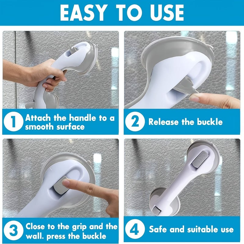 Heavy Duty Non Porous Bathroom Armrest with Suction Cup Base Grey 2pcs Anti Slip Shower Safety Pole No Need Drilling Installation Easy Clean Suitable for Toilets and Shower Rooms - Image 4