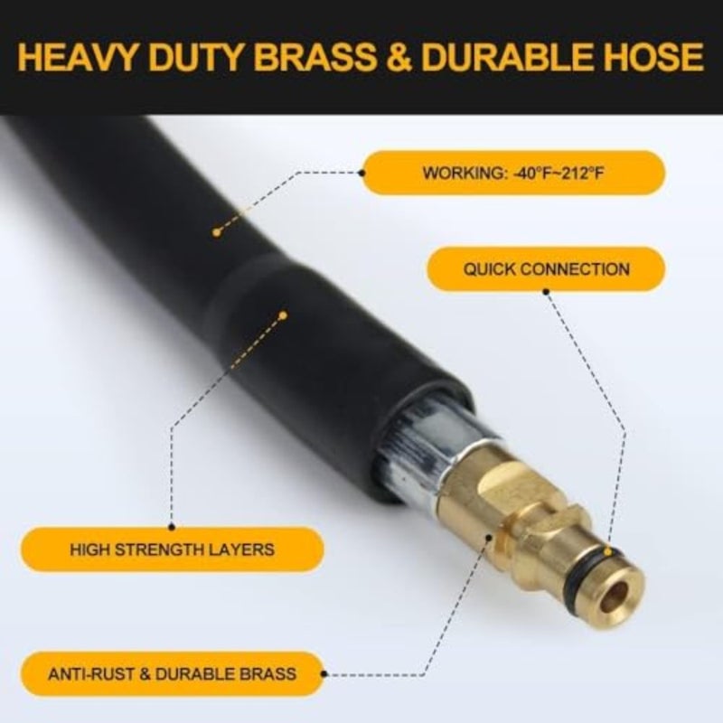 وصلة خرطوم غسالة الضغط العالي 15 متر وفوهة لغسالة الضغط مناسبة لقطع غيار Karcher K2 K3 K4 K5 40Mpa/5800Psi Tyep-1 - Image 3