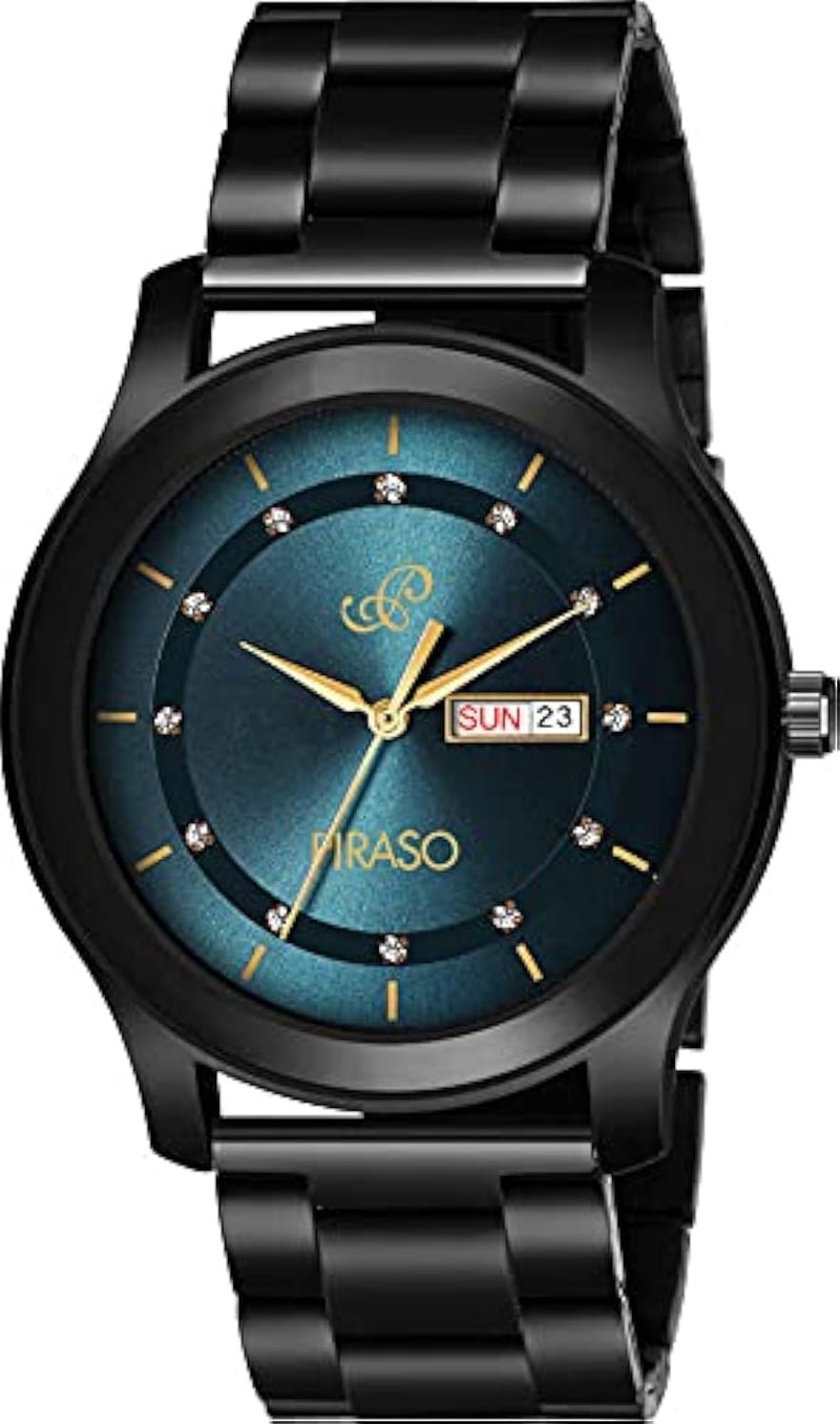 PIRASO Stainless Steel Classy Look Blue Dial And Black Chain Analog Watch For Men - Image 1