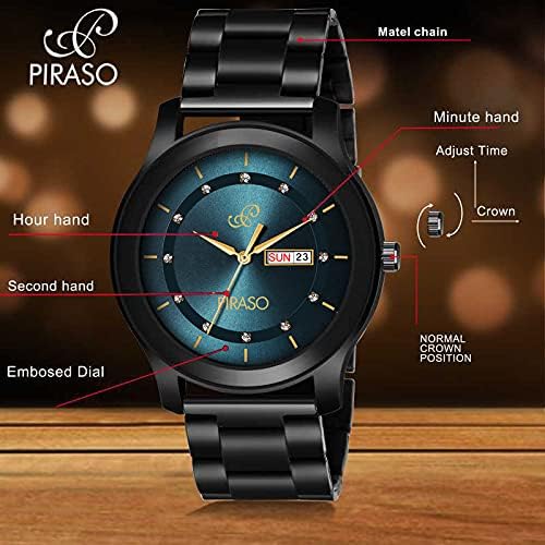 PIRASO Stainless Steel Classy Look Blue Dial And Black Chain Analog Watch For Men - Image 3
