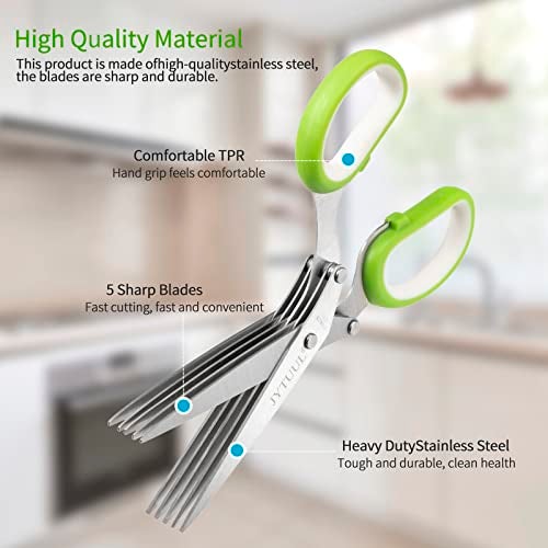 JYTUUL Herb Scissors, Multipurpose Sharp Kitchen Herb Cutter Shears with 5 Stainless Steel Blades, Safety Cover, Cleaning Comb, Cool Kitchen Gadgets for Cutting Fresh Garden Herbs, Dishwasher Safe - Image 2