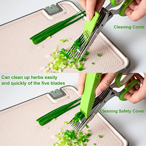 JYTUUL Herb Scissors, Multipurpose Sharp Kitchen Herb Cutter Shears with 5 Stainless Steel Blades, Safety Cover, Cleaning Comb, Cool Kitchen Gadgets for Cutting Fresh Garden Herbs, Dishwasher Safe - Image 5