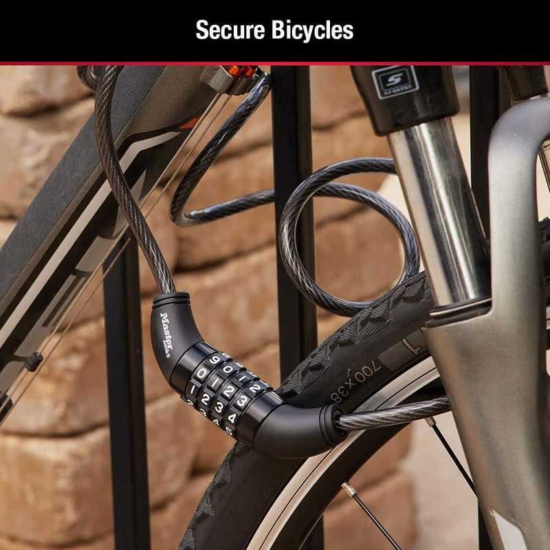 Master Lock قفل دراجة ماستر لوك 8114D مع مجموعة من الأرقام الخاصة بك - 6 قدم. من الفولاذ المضفر لمعدات الهواء الطلق - Image 5