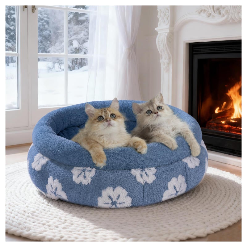 BALANCE Cat Beds for Indoor Cats, Washable Round Cat Bed, Cute 3D Flower Kitten Bed with Anti-Slip Bottom for Puppy and Kitten, 20 Inches, Blue - Image 1
