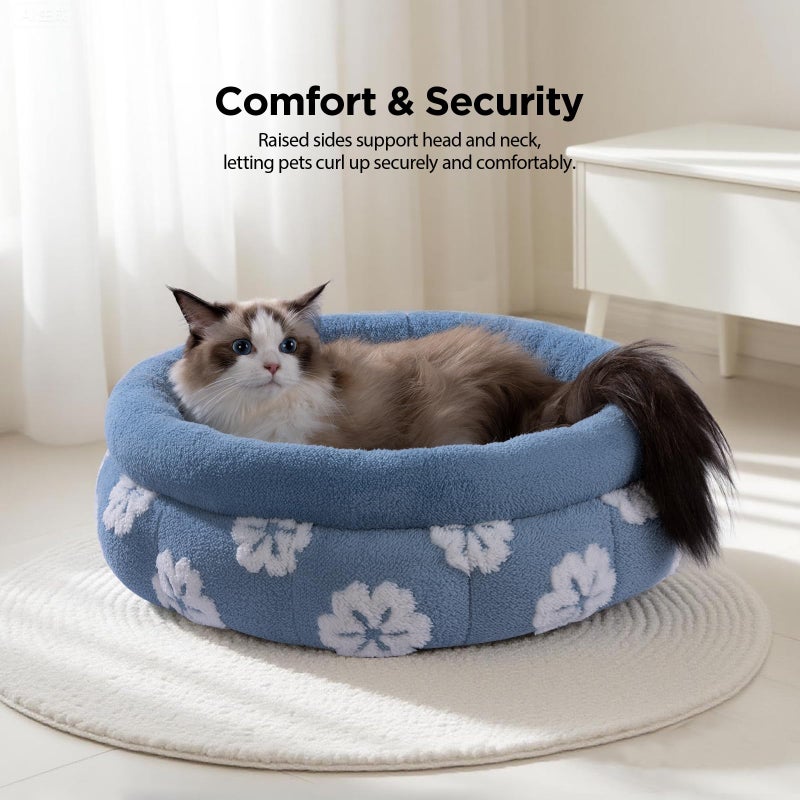 BALANCE Cat Beds for Indoor Cats, Washable Round Cat Bed, Cute 3D Flower Kitten Bed with Anti-Slip Bottom for Puppy and Kitten, 20 Inches, Blue - Image 2