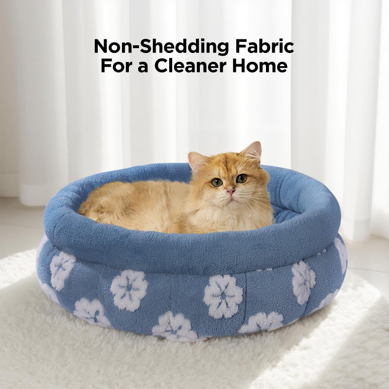 BALANCE Cat Beds for Indoor Cats, Washable Round Cat Bed, Cute 3D Flower Kitten Bed with Anti-Slip Bottom for Puppy and Kitten, 20 Inches, Blue - Image 3