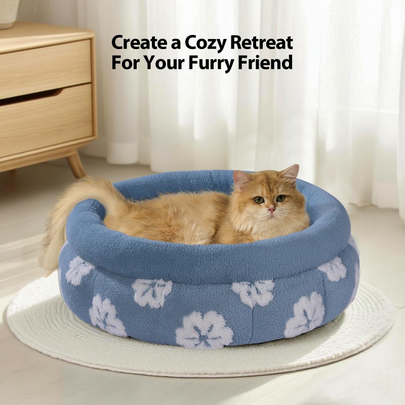 BALANCE Cat Beds for Indoor Cats, Washable Round Cat Bed, Cute 3D Flower Kitten Bed with Anti-Slip Bottom for Puppy and Kitten, 20 Inches, Blue - Image 4