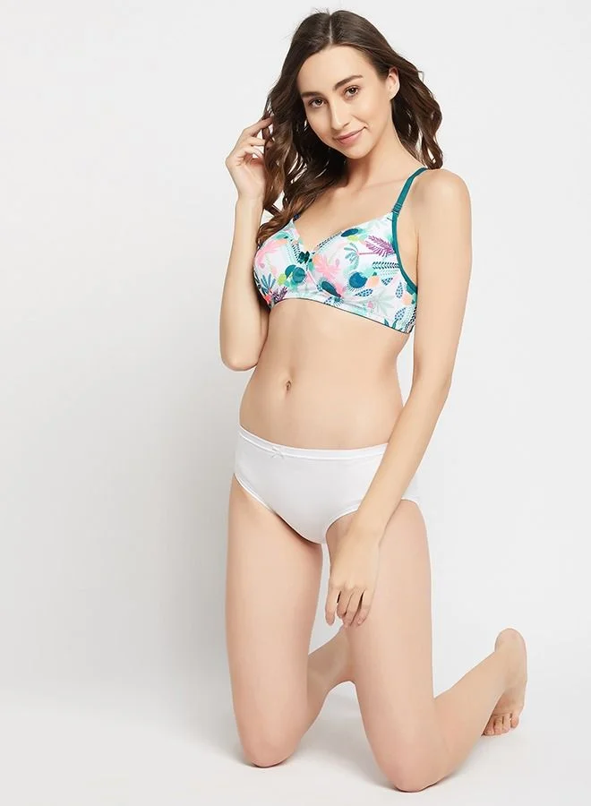 كلوفيا Clovia Padded Non-Wired Full Cup Floral Print Multiway T-Shirt Bra In White