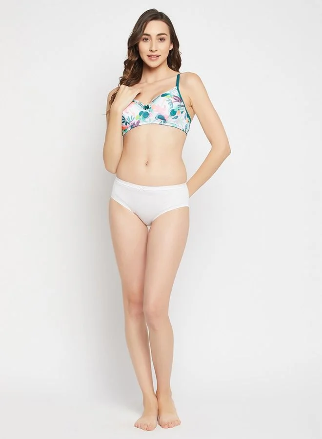 كلوفيا Clovia Padded Non-Wired Full Cup Floral Print Multiway T-Shirt Bra In White