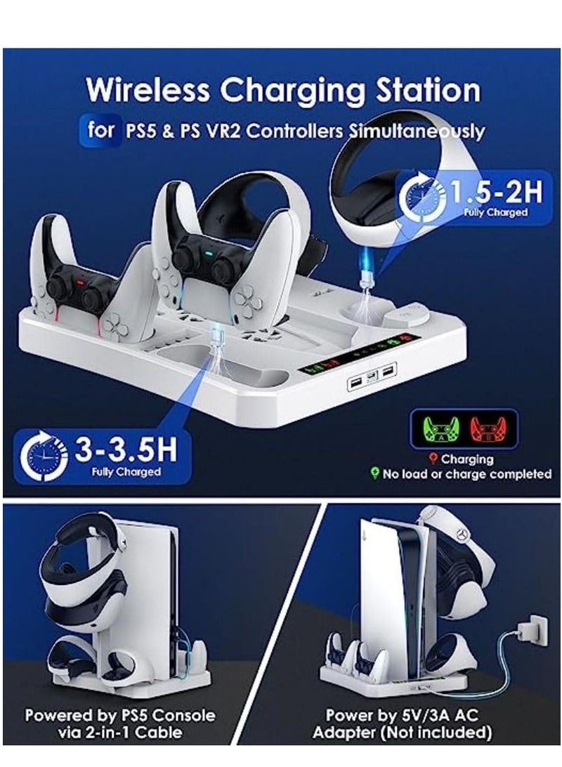 For PS5 Accessories Cooling Stand, PSVR2 Charging Station - HAPAW PS VR2 Sense Controller Charging Station, Playstation VR2 Headset Headphones Holder, Controller Charger Cooling Fan - Image 3