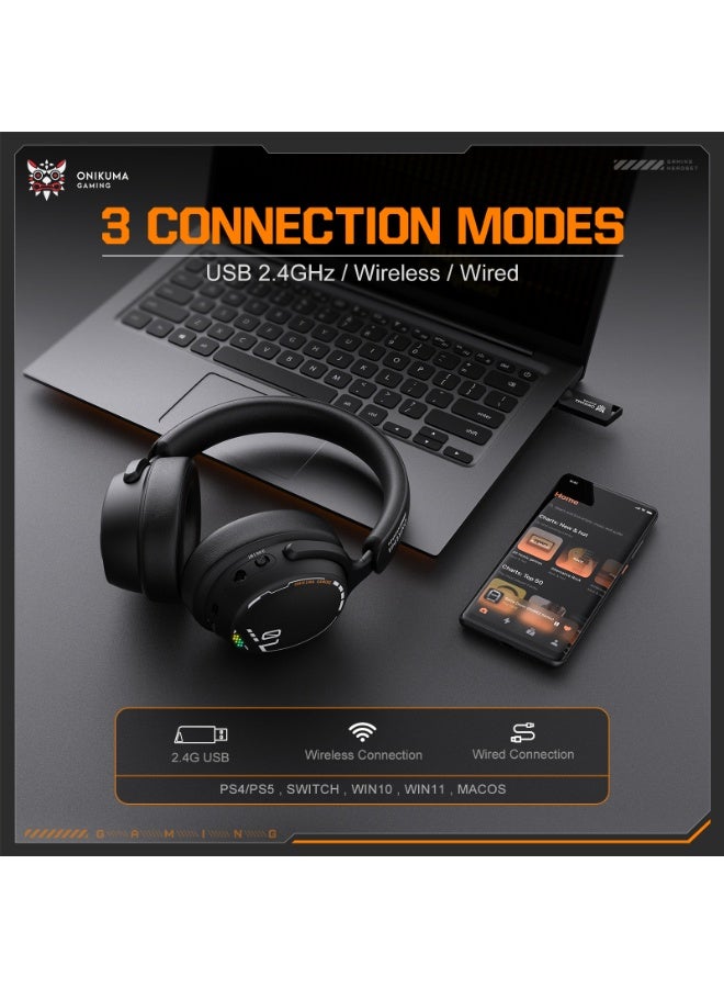 أونيكوما سماعة ألعاب GT886 بثلاثة أوضاع، سماعة ألعاب لاسلكية بتردد 2.4 جيجا هرتز، خاصية إلغاء الضوضاء مع ميكروفون - Image 2