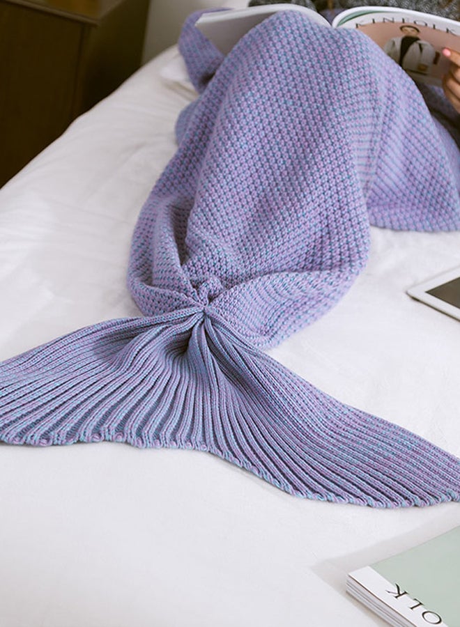 Knitted Mermaid Tail Blanket Sleeping Bag Cotton Purple M 