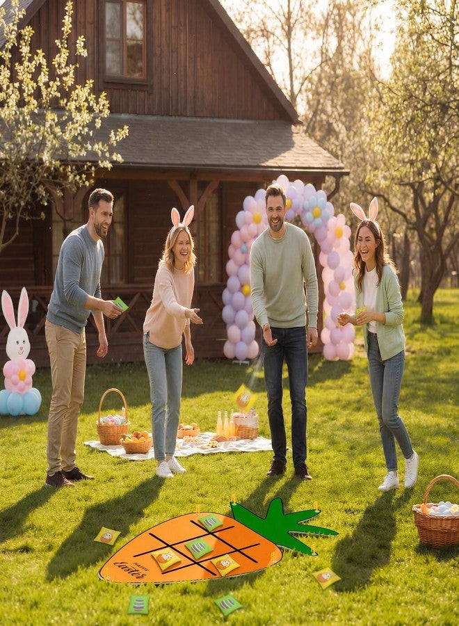 ألعاب عيد الفصح من هولوفلاي، هدايا حفلات الجزر، لعبة إكس أو، لعبة رمي أكياس الفول، مناسبة للأنشطة العائلية في الأماكن المغلقة والمفتوحة، تتضمن سجادة جزر من اللباد و10 أكياس بيض على شكل أرنب. - Image 3