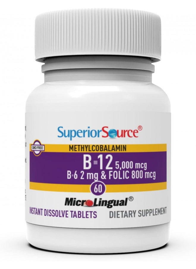 Superior Source Superior Source No Shot Vitamin B12 Methylcobalamin (5000 mcg), B6, Folic Acid, Quick Dissolve Sublingual Tablets, 60 Ct, Increase Energy, Healthy Heart, Boost Metabolism, Stress Support, Non-GMO  - Image 3