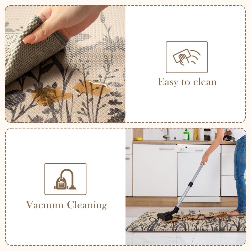 KIMODE Kitchen Anti Fatigue Mats, Farmhouse Kitchen Rugs Sets of 2, Memory Foam Kitchen Mats for Floor, Waterproof Standing Mat for Sink, Laundry, Office, Desk Brown/Gray 17"x59"+17"x29" - Image 5