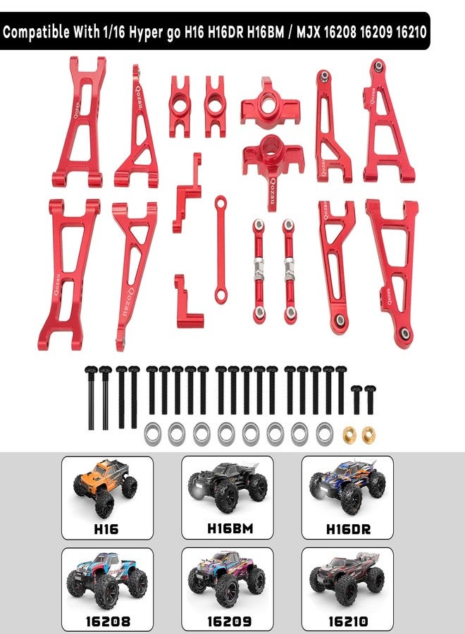 QOZAU Aluminum Upgrade Kit, Front Rear Suspension Arms, Steering Knuckles & Hubs, R168Z Bearings for 1/16 MJX Hyper GO H16BM H16GT H16DR 16208 16209 16210 RC Truck Car Accessories Parts (Rde) - Image 2