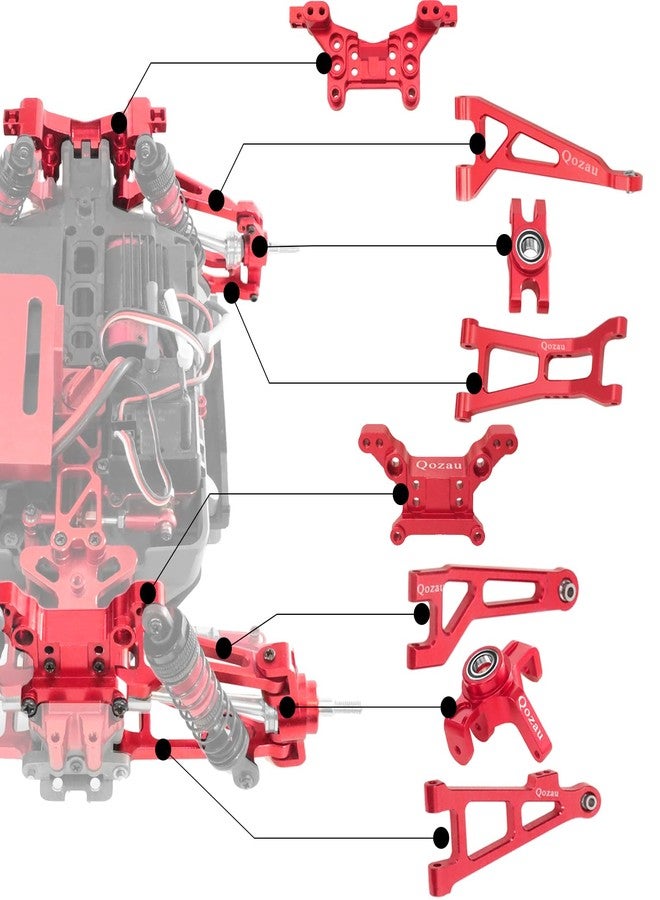 QOZAU Aluminum Upgrade Kit, Front Rear Suspension Arms, Steering Knuckles & Hubs, R168Z Bearings for 1/16 MJX Hyper GO H16BM H16GT H16DR 16208 16209 16210 RC Truck Car Accessories Parts (Rde) - Image 4