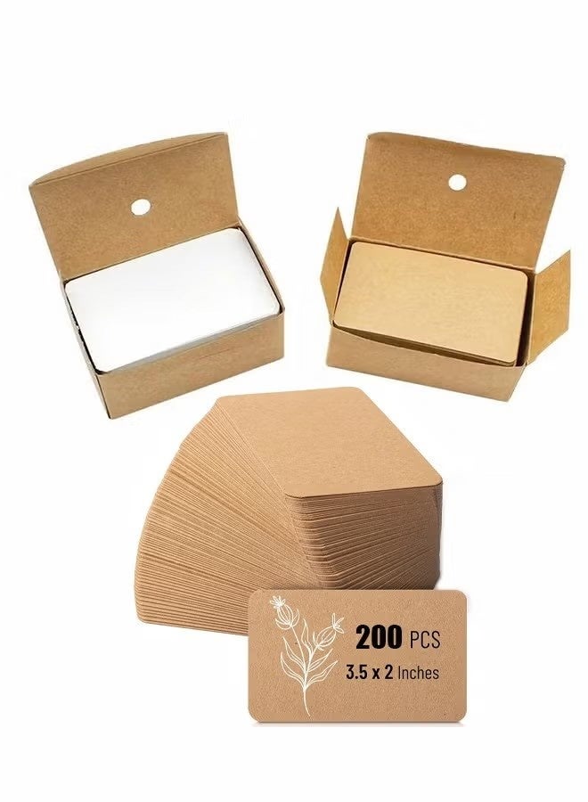 200Pcs Blank Business Card, Kraft Paper Learning Card, Note Card, Thanksgiving Day Message Gift Card (White, Cowhide color) - Image 1
