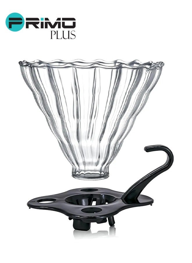 بريمو بلس أداة تقطير القهوة , منقط قهوة زجاجي، منقط قهوة V60 مع قاعدة، ملحقات تخمير بطيئة للمنزل والمقاهي والمطاعم - Image 2