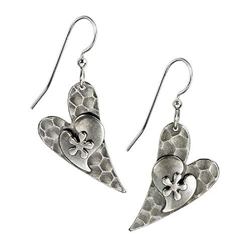 Silver Forest Hammered Heart Dangle Earrings Ne-0395 - Image 5
