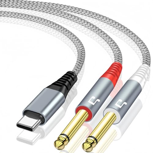 QIMIAOUS USB C to 1/4 inch Audio Cable, USB C to Dual TS Mono Cable, Type C to Dual 6.35mm TS Y-Splitter Audio Cord for Smartphone, Tablet, Laptop Link to Amplifier, Mixing Console, Speaker - 4 Feet - Image 1