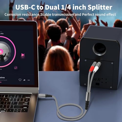 QIMIAOUS USB C to 1/4 inch Audio Cable, USB C to Dual TS Mono Cable, Type C to Dual 6.35mm TS Y-Splitter Audio Cord for Smartphone, Tablet, Laptop Link to Amplifier, Mixing Console, Speaker - 4 Feet - Image 4