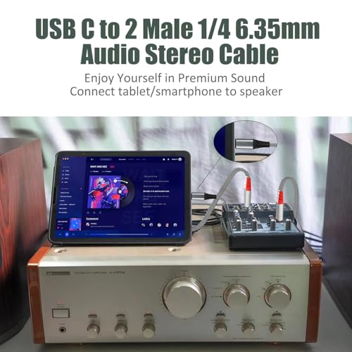 QIMIAOUS USB C to 1/4 inch Audio Cable, USB C to Dual TS Mono Cable, Type C to Dual 6.35mm TS Y-Splitter Audio Cord for Smartphone, Tablet, Laptop Link to Amplifier, Mixing Console, Speaker - 4 Feet - Image 5