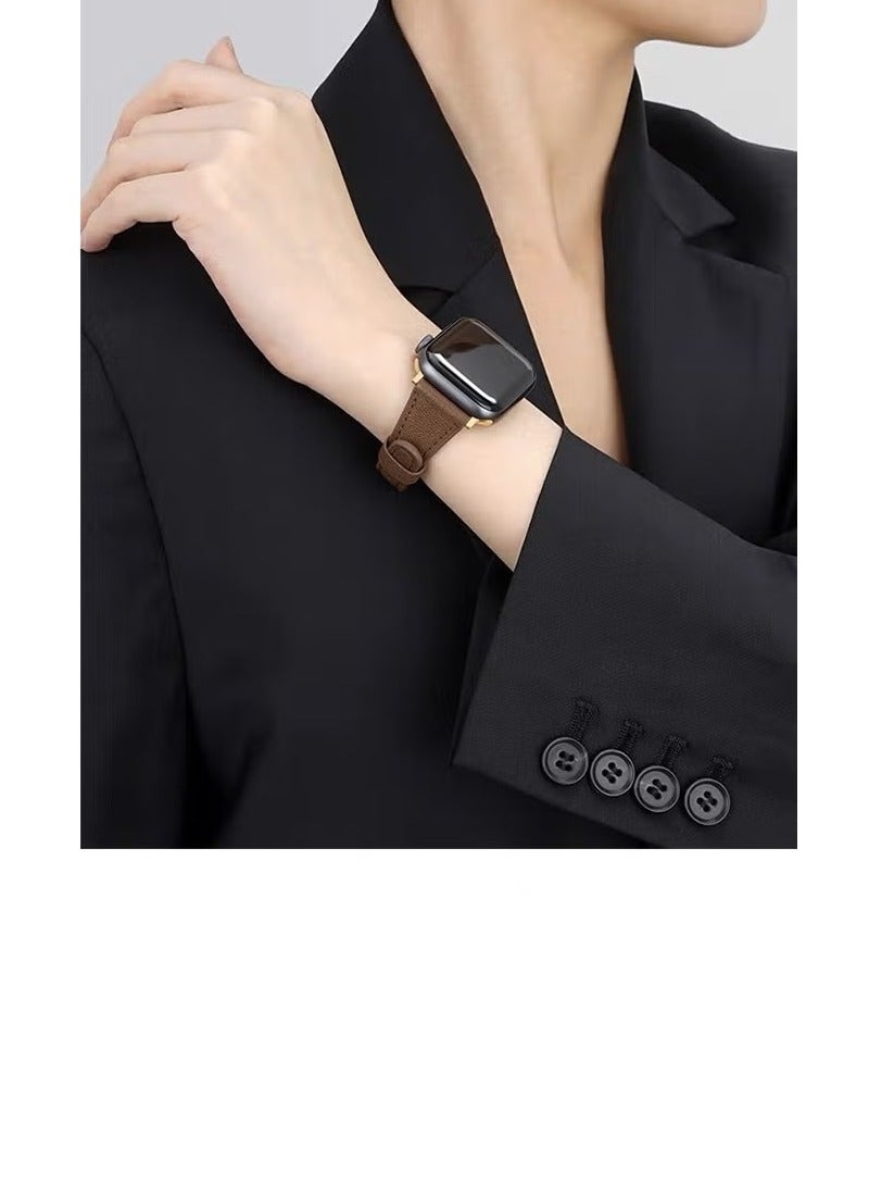 Apple Watch Leather Band Compatible with Apple Watch Band 38mm 40mm 41mm 42mm Women Top Grain Genuine Leather Strap Thin Watch Wristband for iWatch Series10 9 8 7 6 5 4 3 2 1 SE Ultra 2   Brown - Image 2