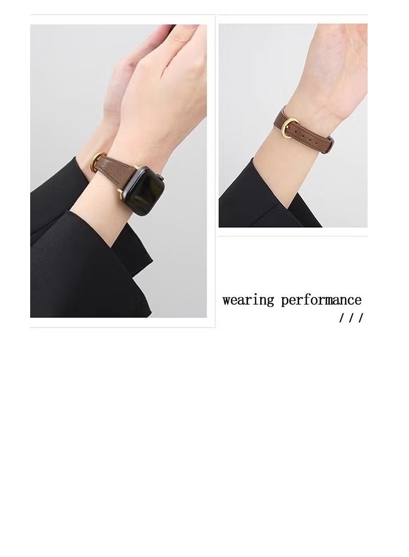 Apple Watch Leather Band Compatible with Apple Watch Band 38mm 40mm 41mm 42mm Women Top Grain Genuine Leather Strap Thin Watch Wristband for iWatch Series10 9 8 7 6 5 4 3 2 1 SE Ultra 2   Brown - Image 4