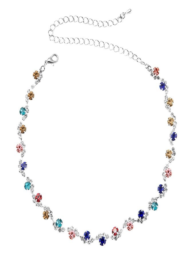 Peora Silver Plated Multi Crystal & Cubic Zirconia Studded Necklace and Drop Earrings Jewellery Set for Women & Girls - Image 4