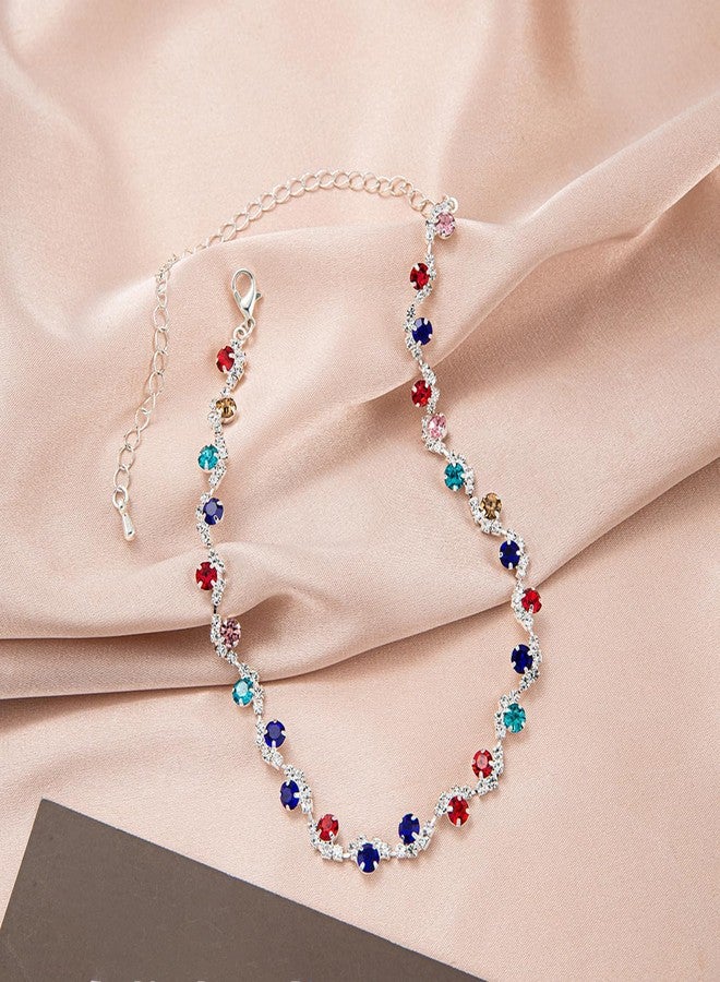 Peora Silver Plated Multi Crystal & Cubic Zirconia Studded Necklace and Drop Earrings Jewellery Set for Women & Girls - Image 5